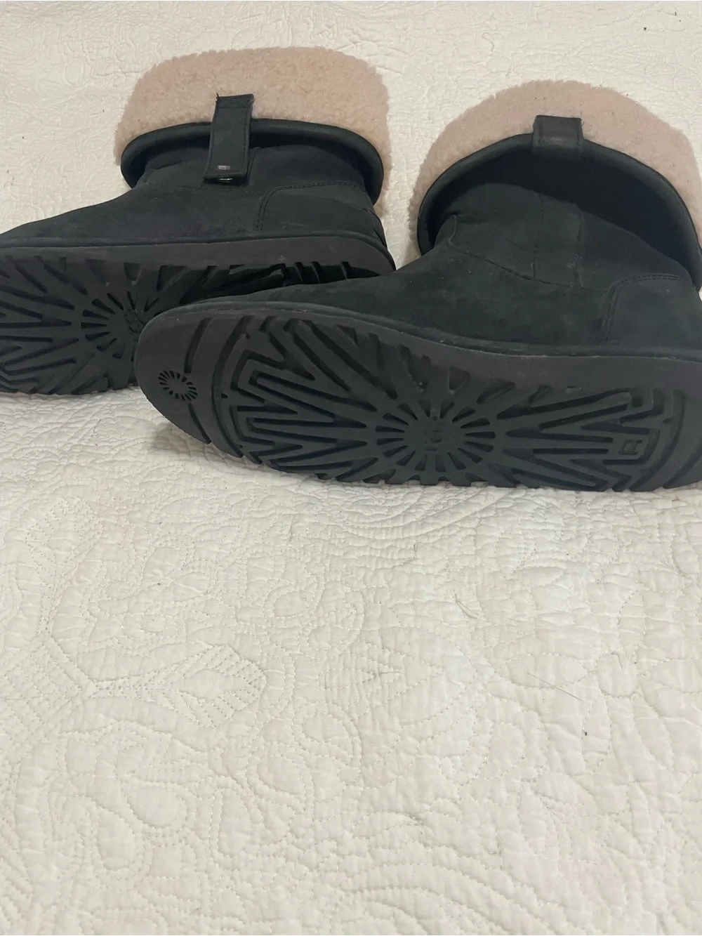 UGG Women’s Black Ankle Boots with Shearling Cuff-size 8